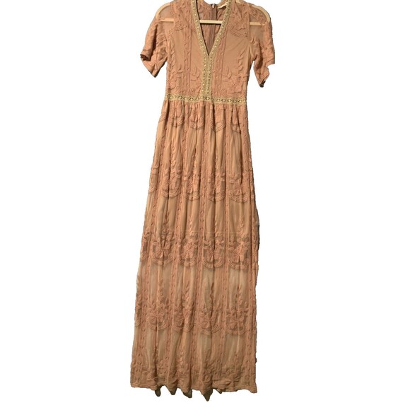 Lace Maxi Dress Womens Small Peachy Blush Sheer Whimsy Fairycore Regencycore Y2K - Picture 1 of 16